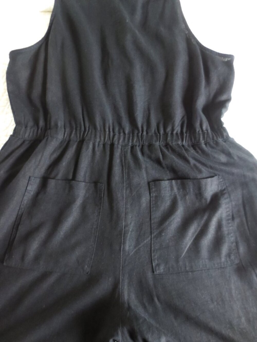 Plus Size Linen Blend Black Wide-leg Cropped Jumpsuit - Picture 5 of 11